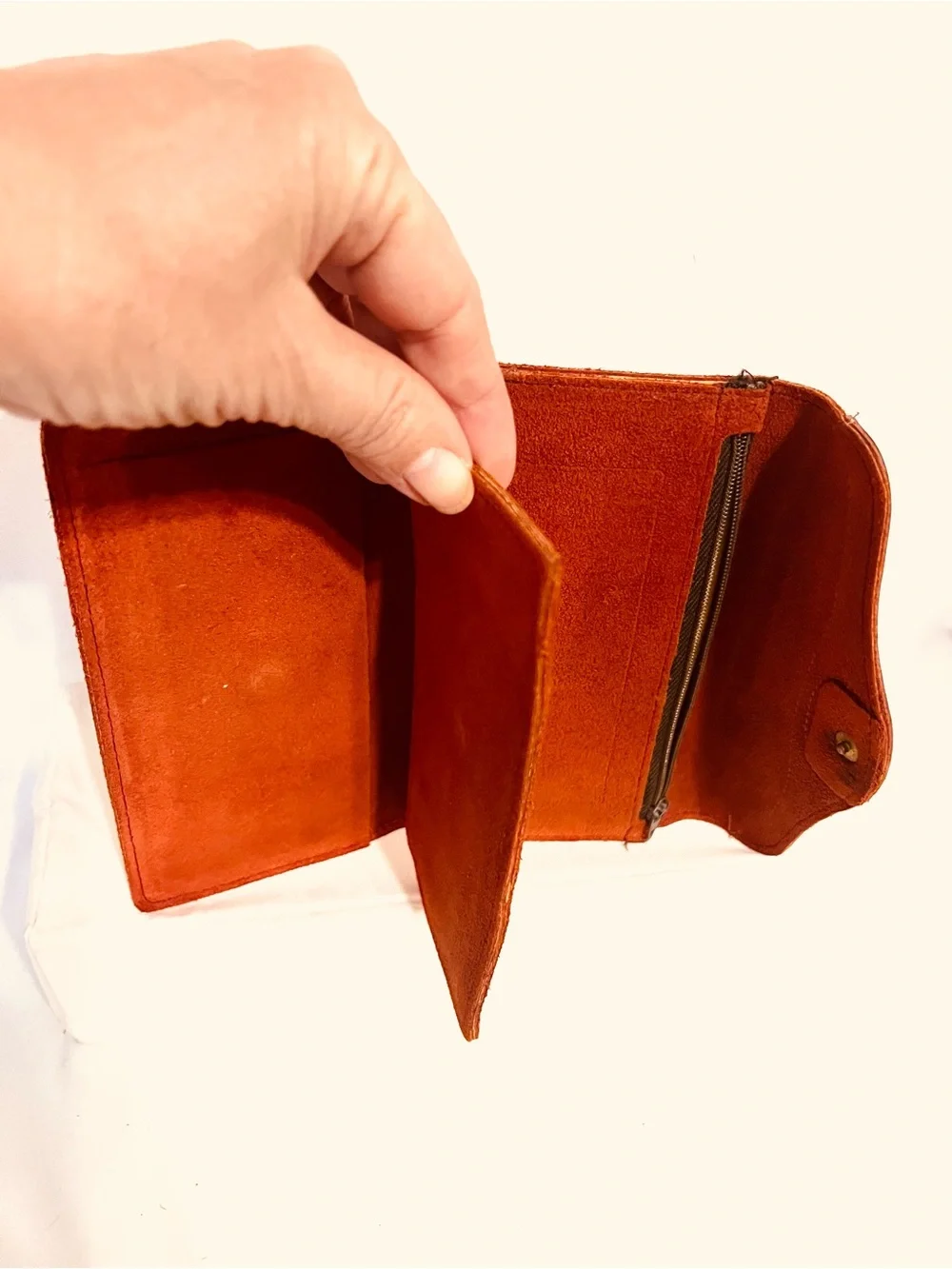 Vintage Suede Leather Envelope Clutch/Check Book-Coin Zip Comp.-CC Holders-Haiti